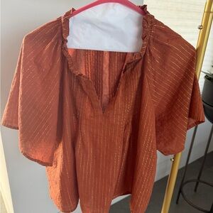 Rust Orange Blouse with Metallic Thread